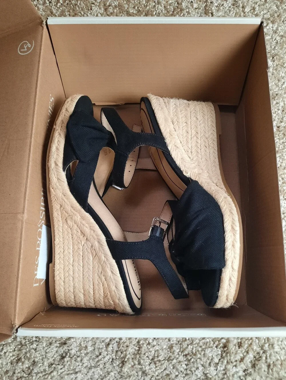 🛍 UIB Life Stride Tahlia Black Canvas Ankle Strap Bow Espadrille Wedges Size 7